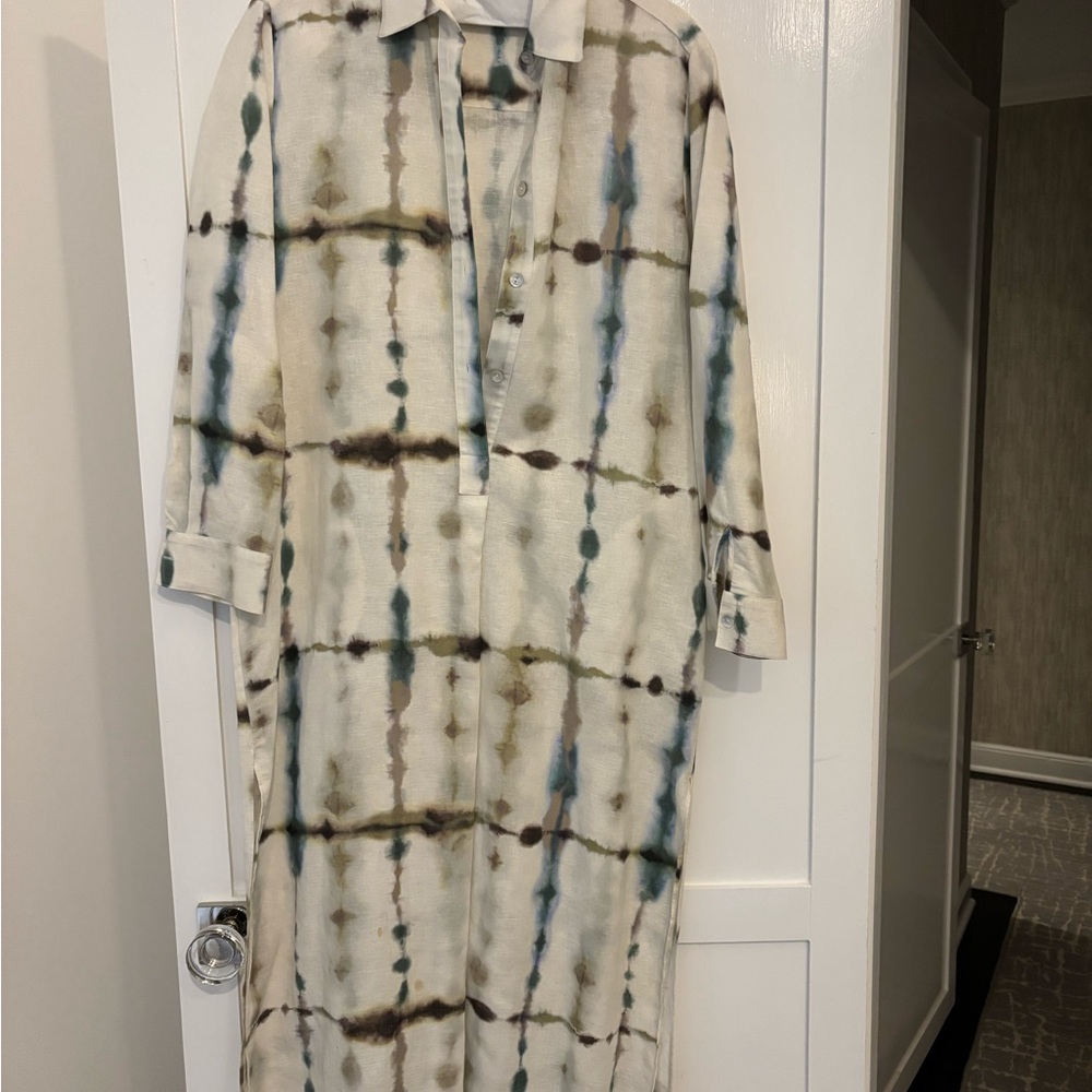 Massimo Dutti Cream and Blue Maxi Dress